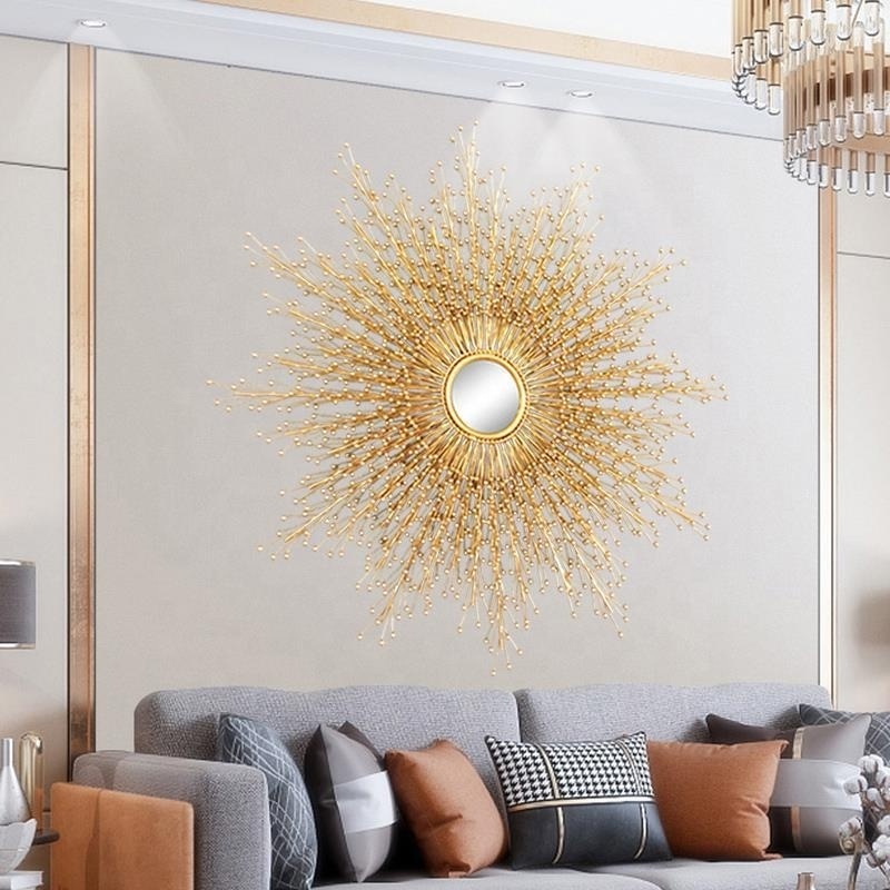 light luxury metal creative sun design wall mirror 3d wall art for living room bed room sofa background wall mirror