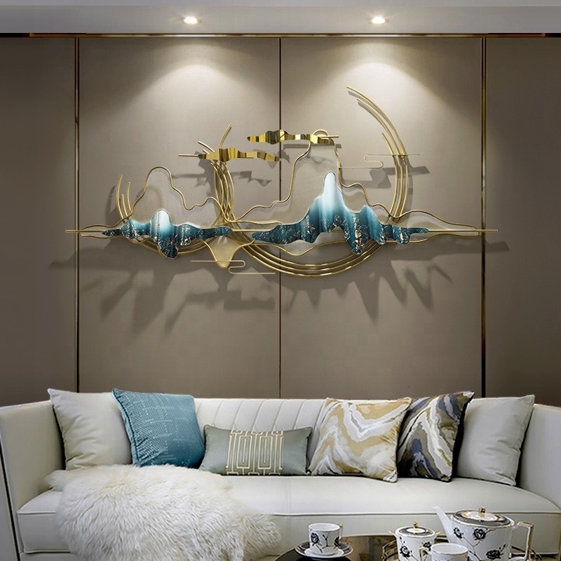 modern creative light luxury mountain metal art design wall decoration for living room bedroom wall hanging