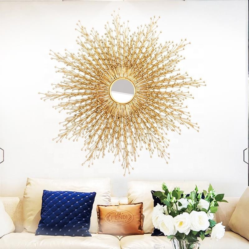 light luxury metal creative sun design wall mirror 3d wall art for living room bed room sofa background wall mirror