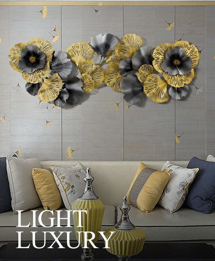 Light luxury ginkgo leaf with flower creative hollow out wall decor for living room bedroom dining room background wall hanging