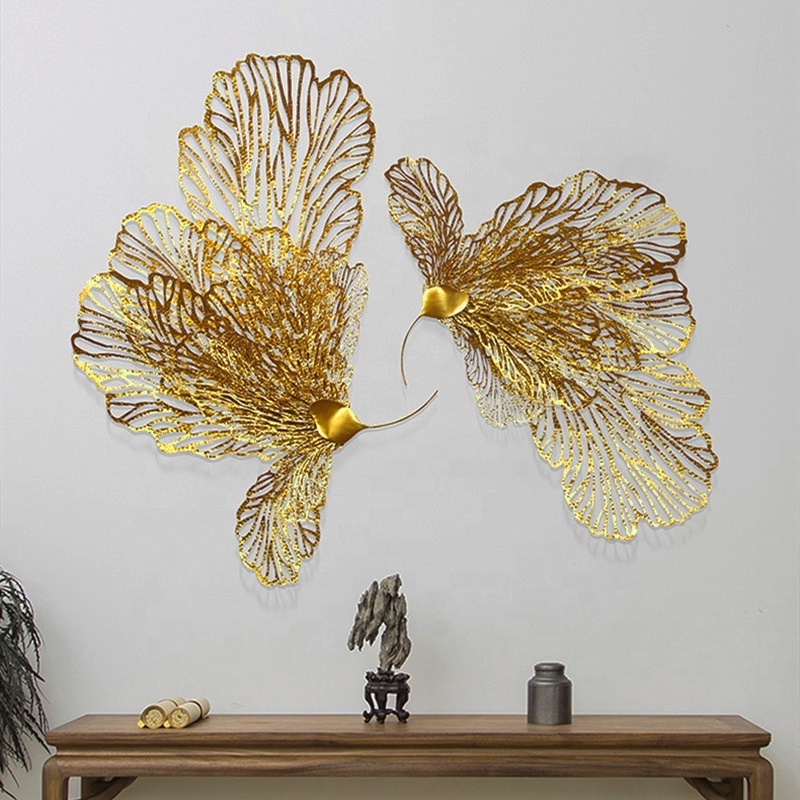 modern light luxury wall decor creative butterfly design metal art golden wall hanging  for living room bed room home decor