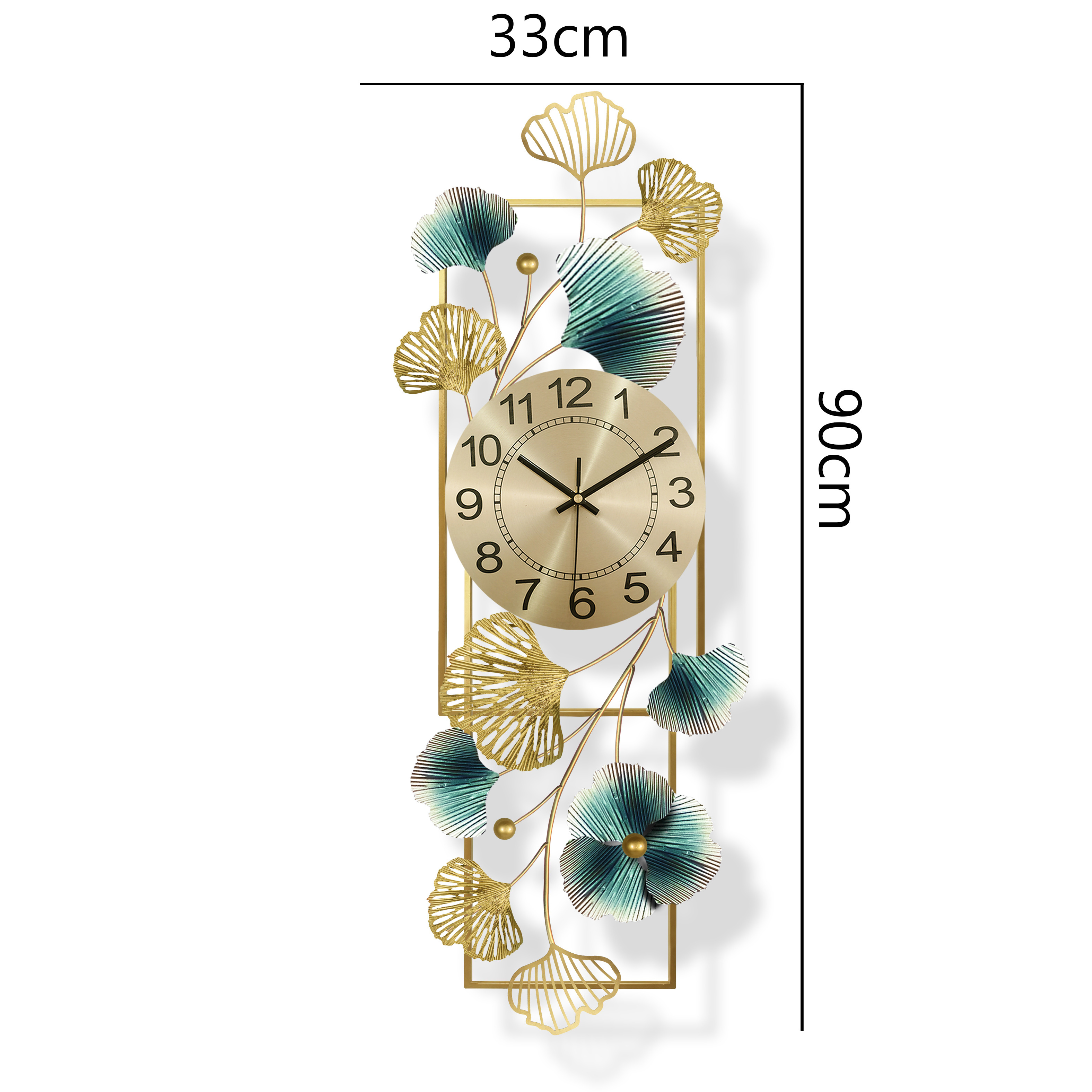 light luxury ginkgo leaf design wall art 3d metal wall clock for living room bed room background wall clock