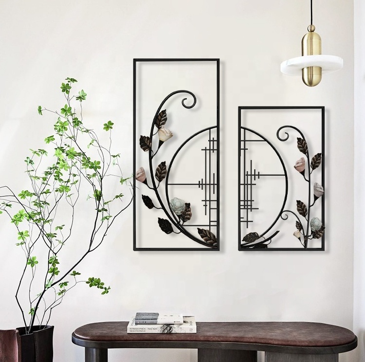 new design metal flower art with frame wall hanging design  for living room bedroom background iron home decor  wall hanging