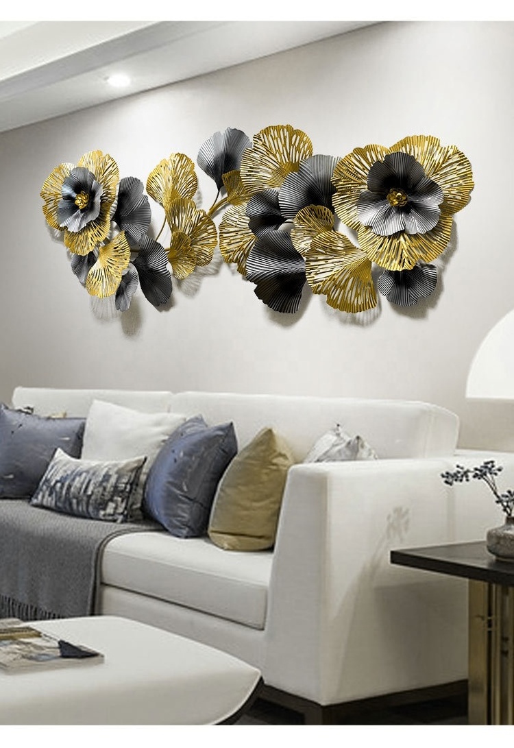 Light luxury ginkgo leaf with flower creative hollow out wall decor for living room bedroom dining room background wall hanging