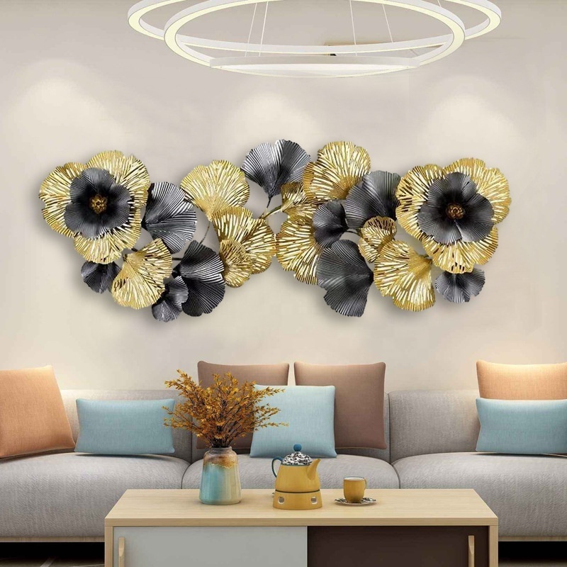 Light luxury ginkgo leaf with flower creative hollow out wall decor for living room bedroom dining room background wall hanging