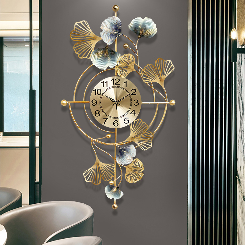 light luxury ginkgo leaf design wall clock for living room bedroom background wall decor wall clock