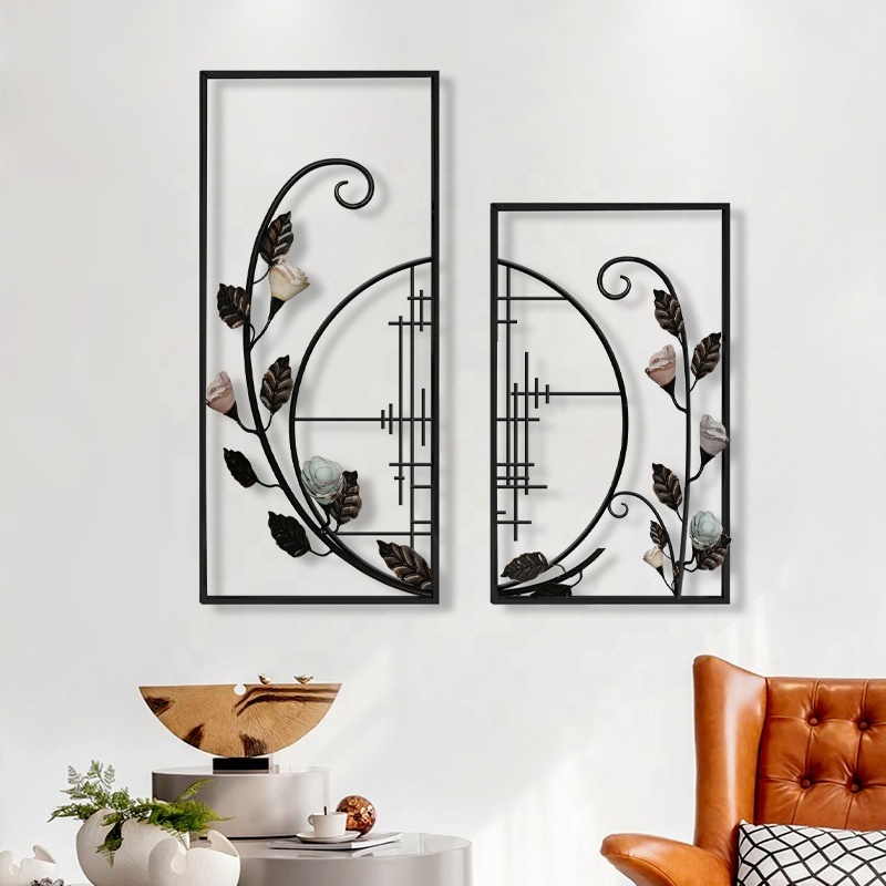 new design metal flower art with frame wall hanging design  for living room bedroom background iron home decor  wall hanging