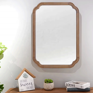 Modern Country Decoration Wood Frame Round Corner Arched Wall Mirror Living Room Wood Frame Design Wall Vanity Mirror Decoration