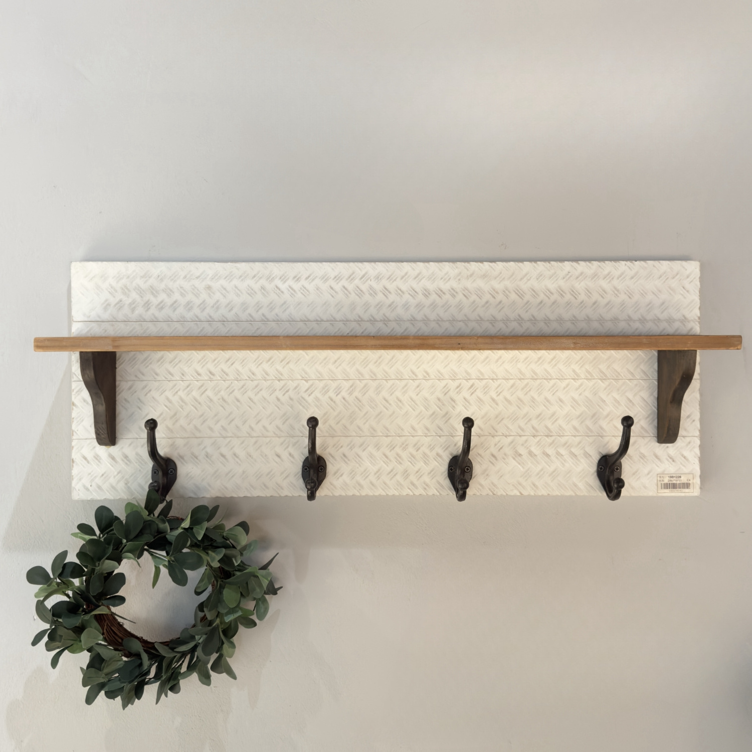 Wooden Wall Decoration Shelf With Four Metal Hooks Home Entryway Wall Decoration Hanger Hook Shelf