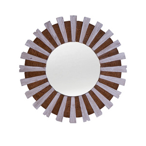 New Vintage Irregular White Wood Strips Decorate Round Mirrors Polished Stylish Wall Hanging Mirror