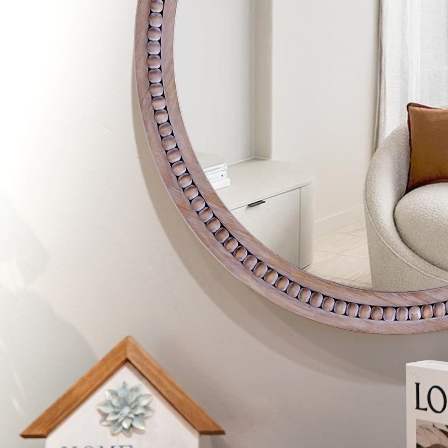 Hot Sales Modern Mirrors Decor Wall Hanging Mirrors New Design Wooden Frame With Beads Round Wall Mirror