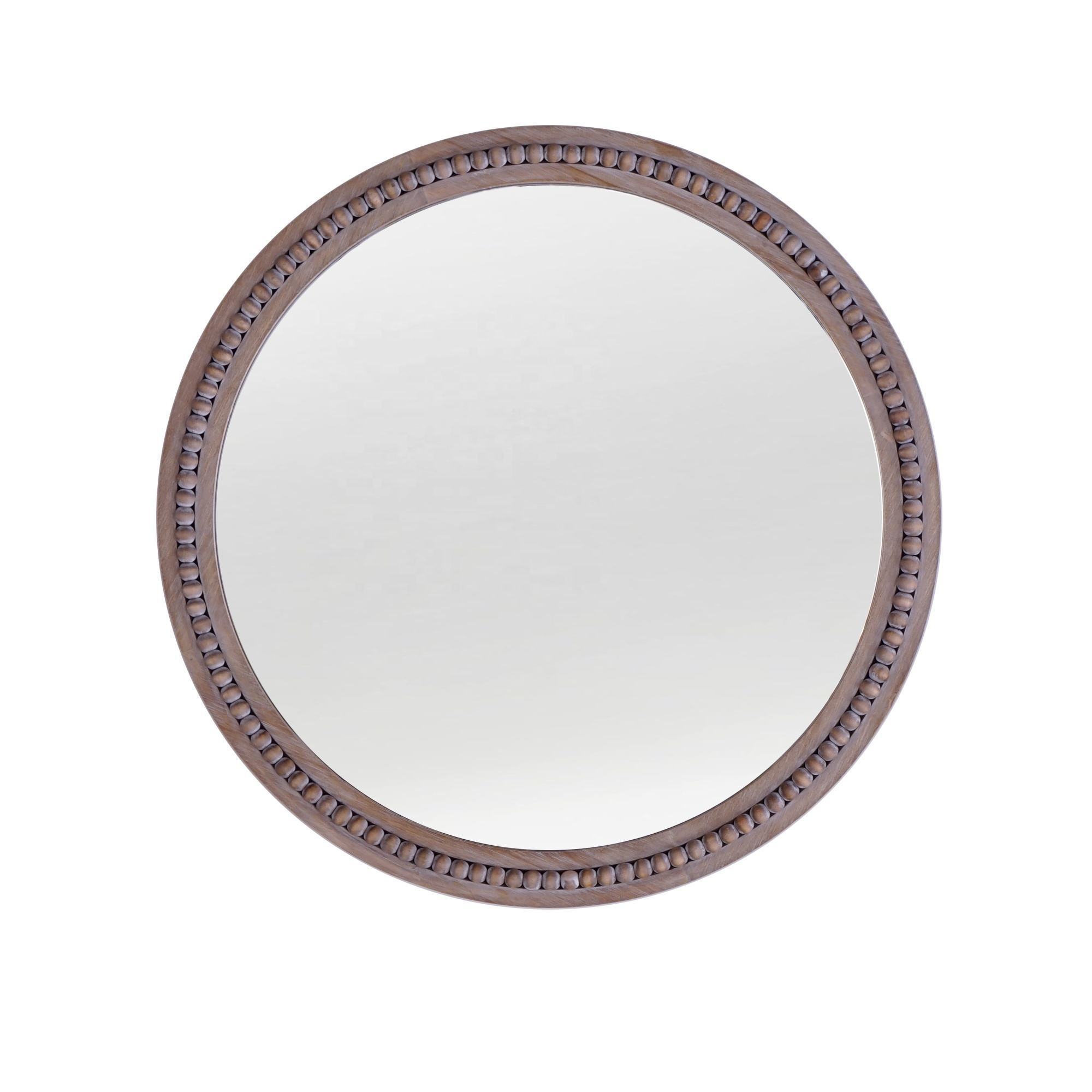 Hot Sales Modern Mirrors Decor Wall Hanging Mirrors New Design Wooden Frame With Beads Round Wall Mirror