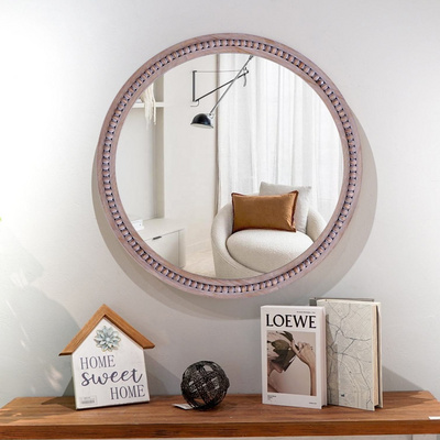 Hot Sales Modern Mirrors Decor Wall Hanging Mirrors New Design Wooden Frame With Beads Round Wall Mirror