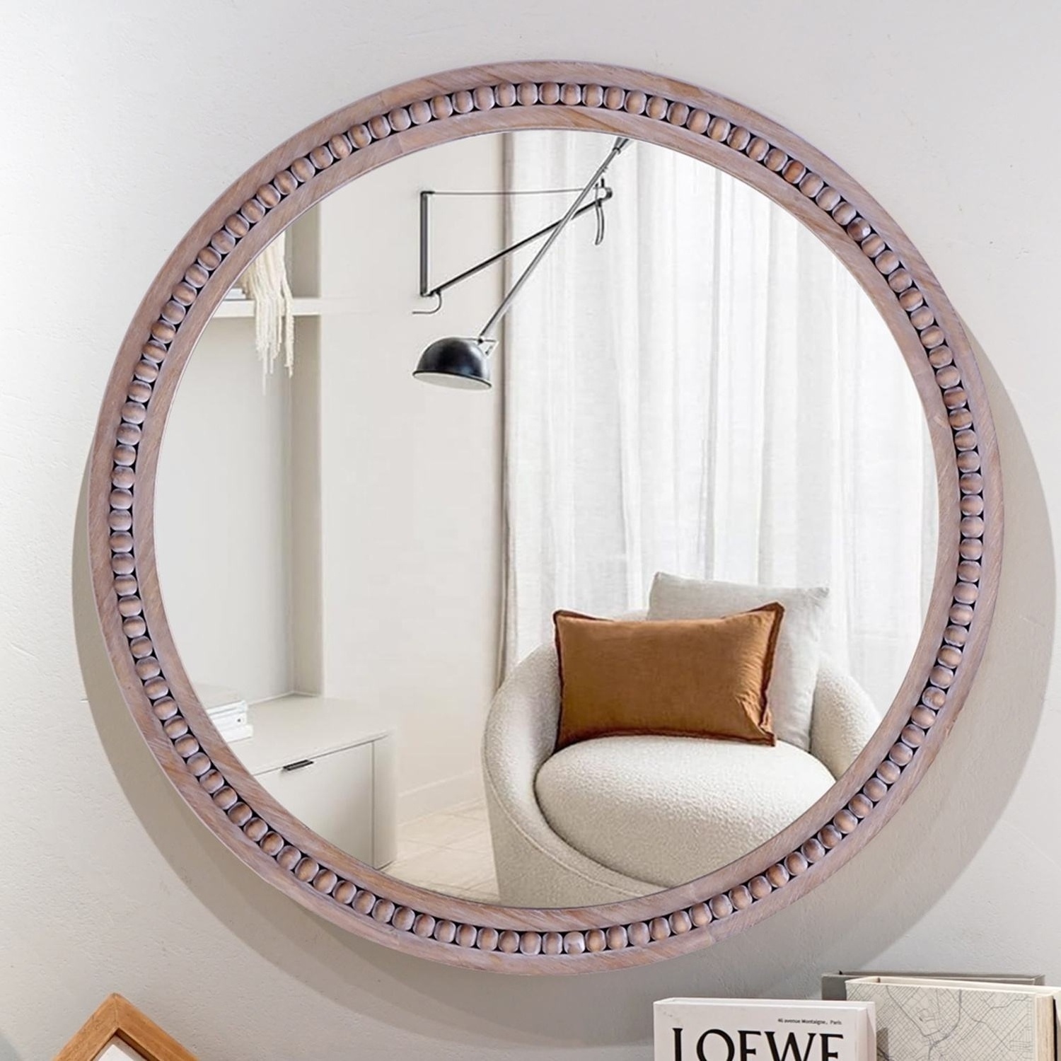 Hot Sales Modern Mirrors Decor Wall Hanging Mirrors New Design Wooden Frame With Beads Round Wall Mirror