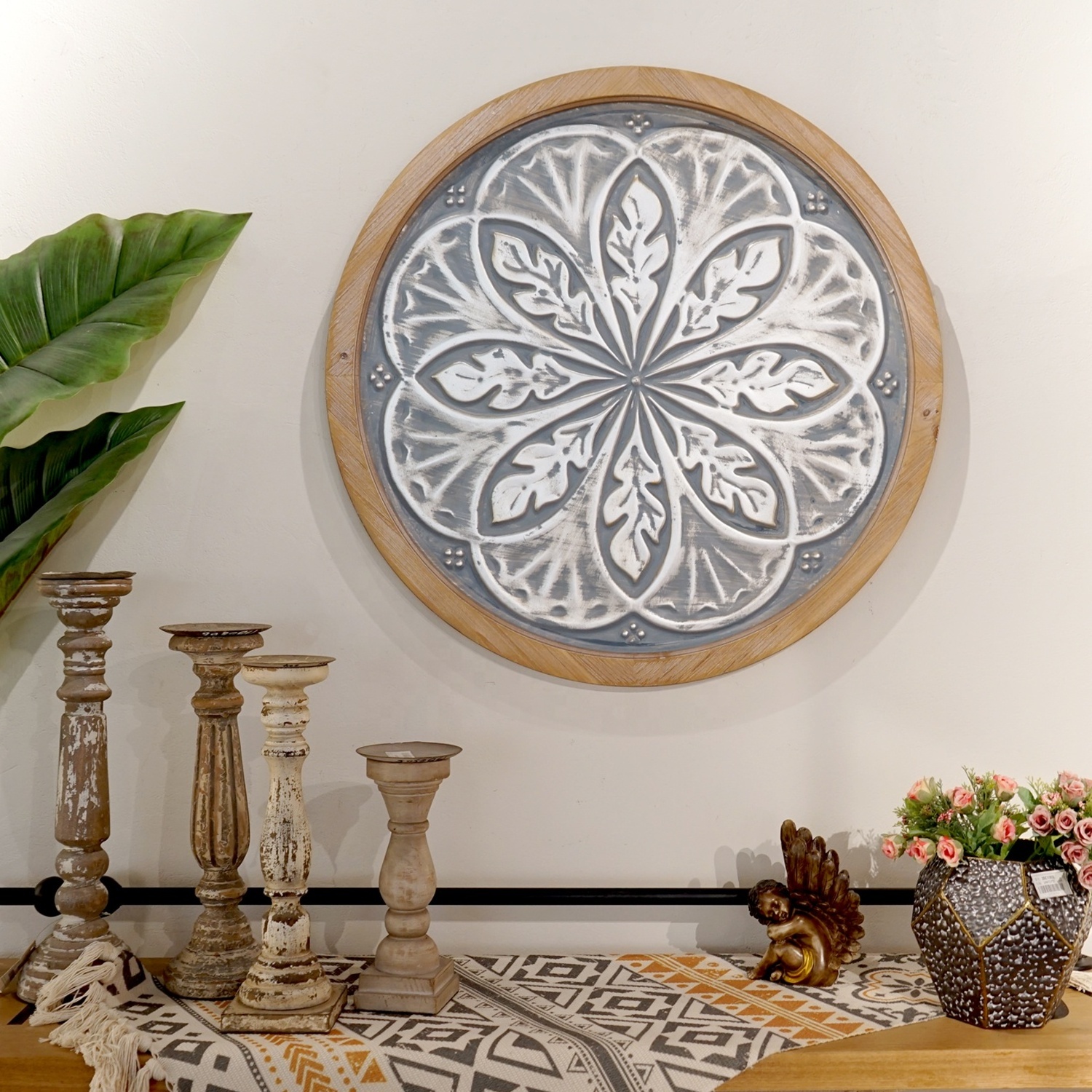 Wholesale Stamping Gray White Antique Metal Iron Wall Decorations For Home Living Room Wall Art Decor