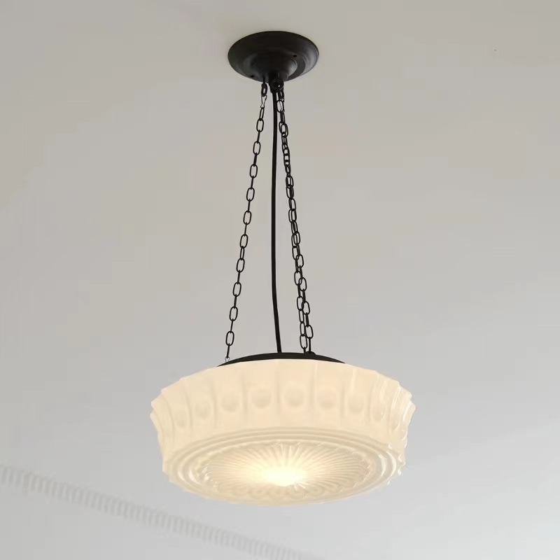 Room Decoration Lighting Fixture Modern Antique Milk White Glass Black Chain Hanging Pendant Lamp