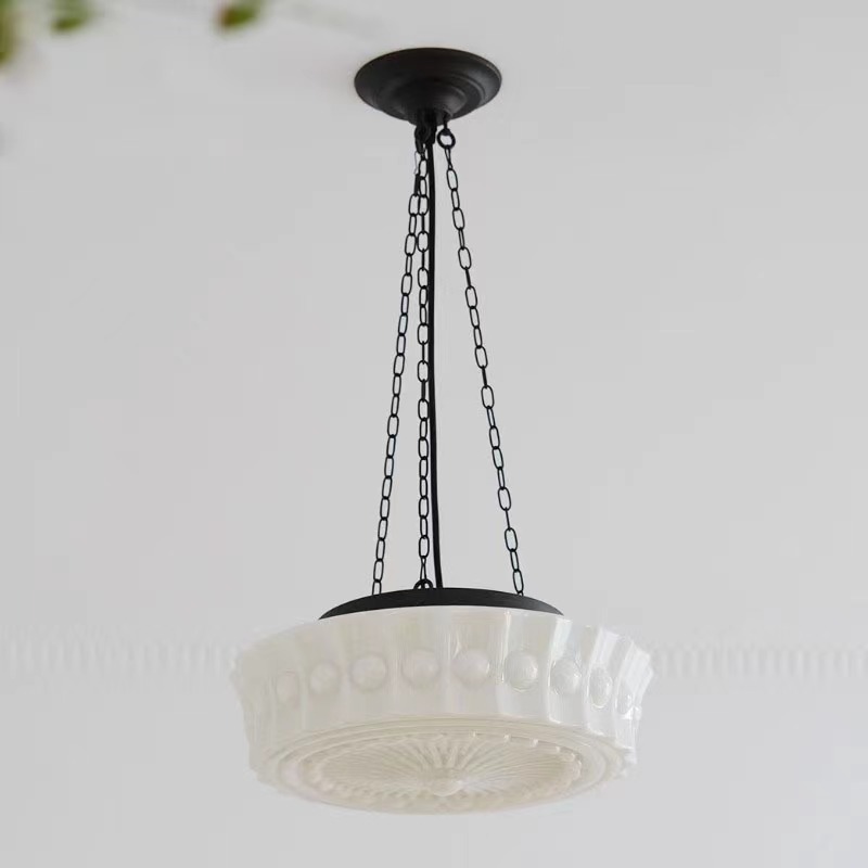 Room Decoration Lighting Fixture Modern Antique Milk White Glass Black Chain Hanging Pendant Lamp