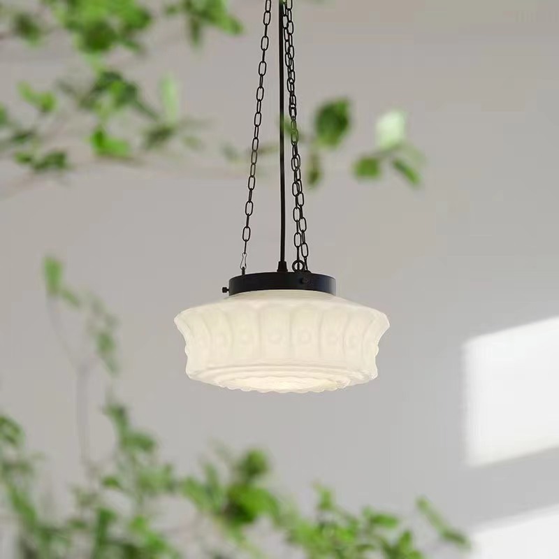 Room Decoration Lighting Fixture Modern Antique Milk White Glass Black Chain Hanging Pendant Lamp