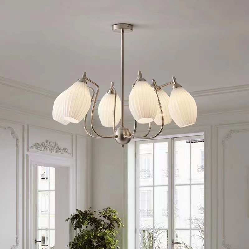 French Ceramic Lamp Cream Style Chandelier Modern ledchandelier light luxury ceramic dining room chandelier suitable for living