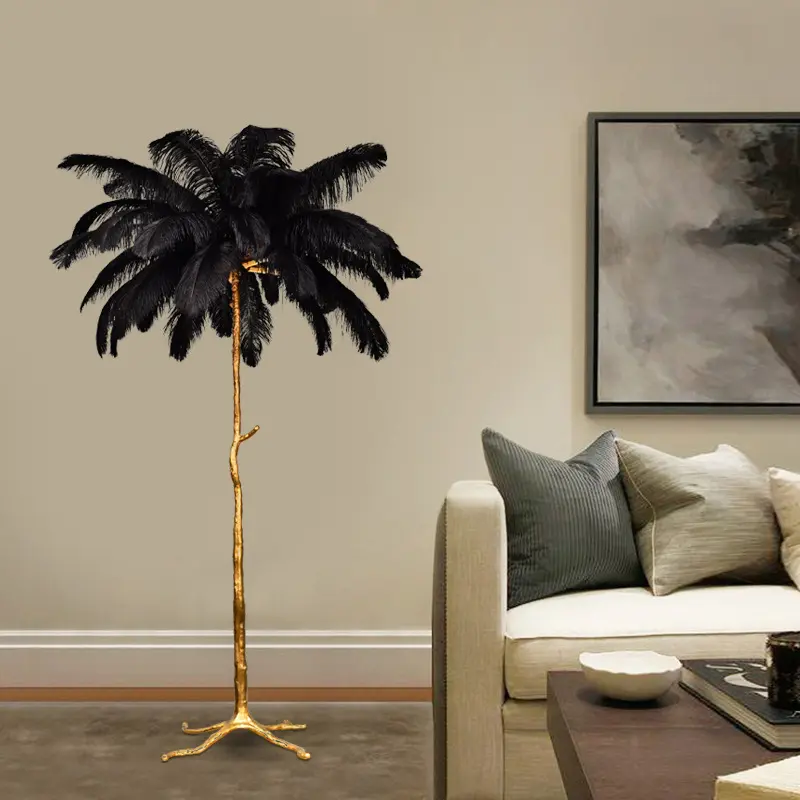 Luxury Modern Nordic Led Standing Arc Trees Light for Home Ostrich Feather Floor Lamp