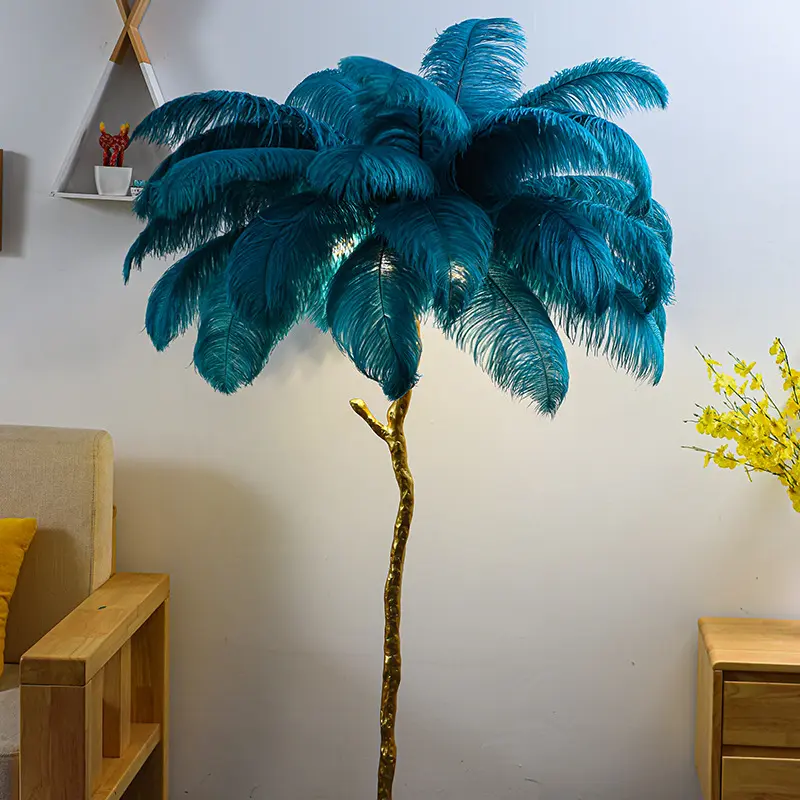 Luxury Modern Nordic Led Standing Arc Trees Light for Home Ostrich Feather Floor Lamp