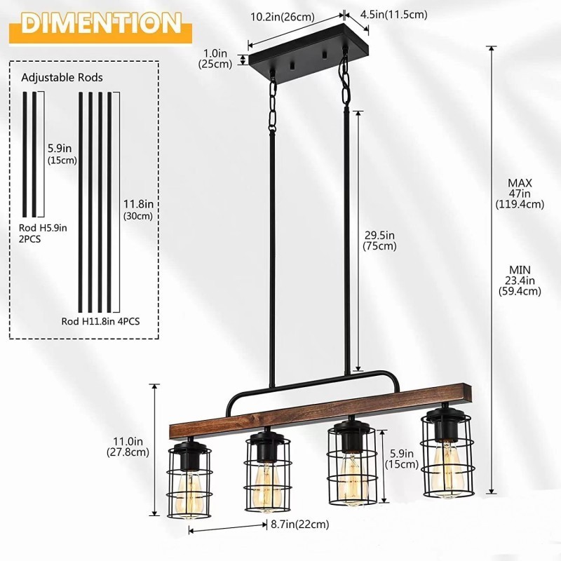 Kitchen Island Lighting Farmhouse Pendant Glass Shade and Restaurant Pendant E26 Socket 5 Light