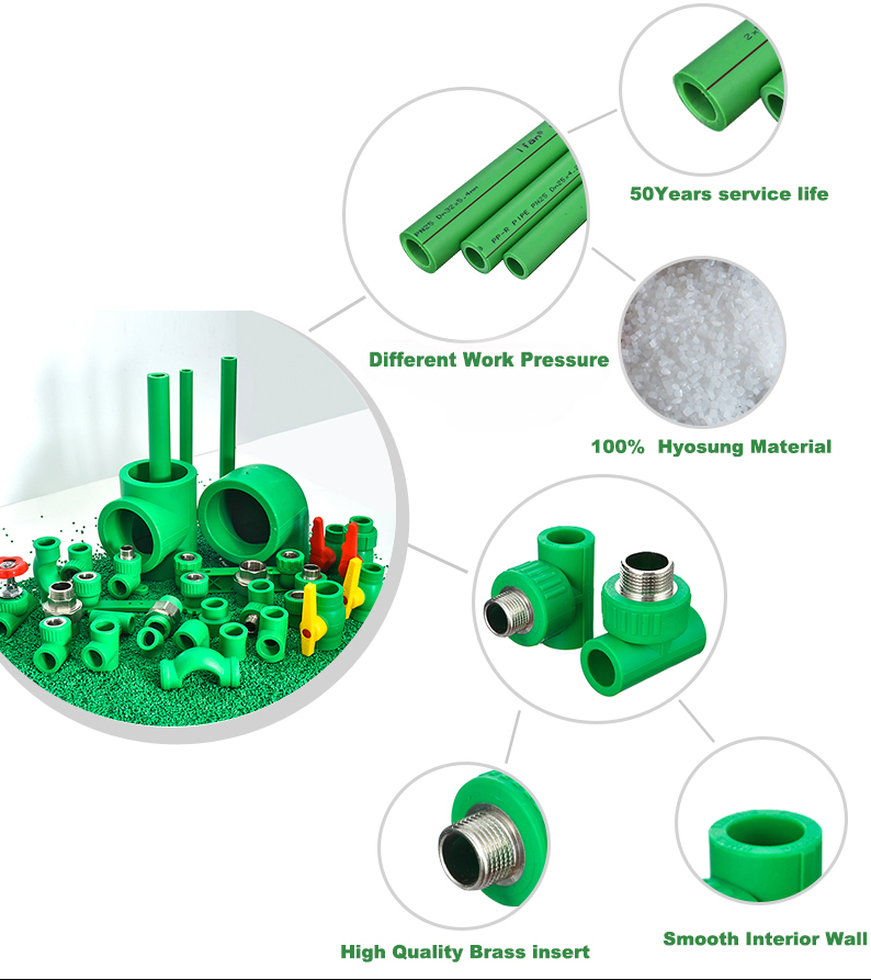 Water Supply Green Ppr Plastic Tube pn 20 pn 25 Polypropylene Pipe Ppr Pipes And Fittings Cold amd Hot water pipe