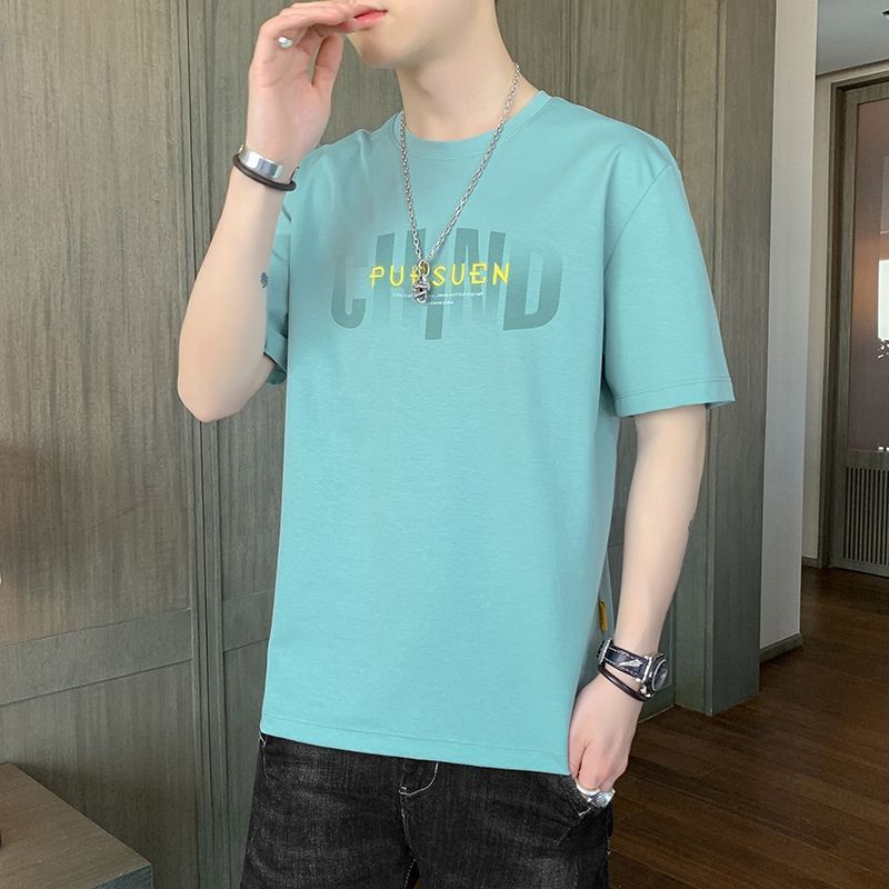 Men's short-sleeved stock t-shirt summer 2023 new brand trend ice silk half-sleeved cotton t-shirt top clothes men's clothing