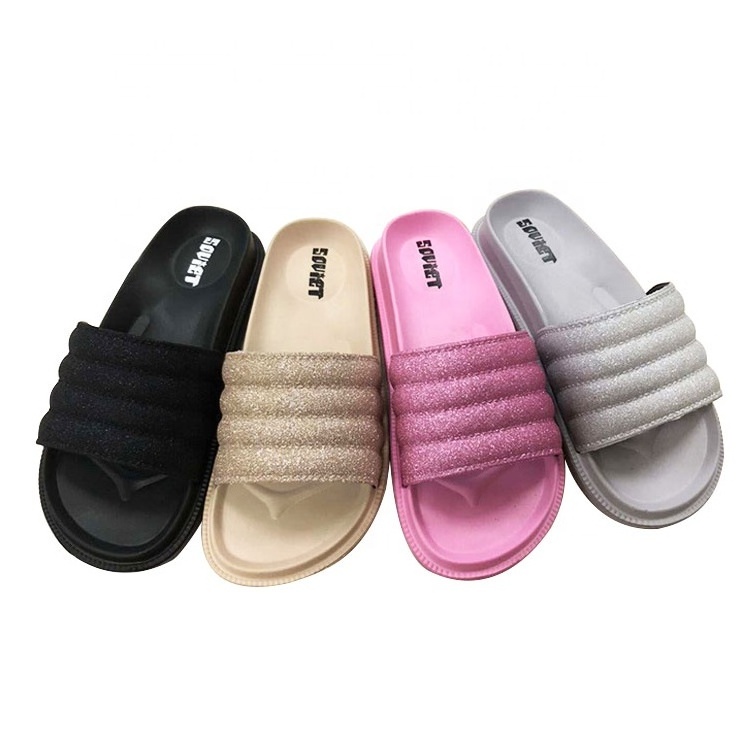 Wholesale factory oem beach non-slip women soft slipper slide, customise print pu bulk slider sandal for summer