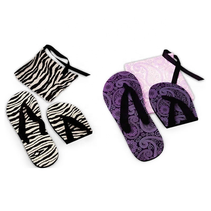 hotels folded flipflops pocket traveling eva fabric strap foldable hotel slipper flip flop with shoe bag