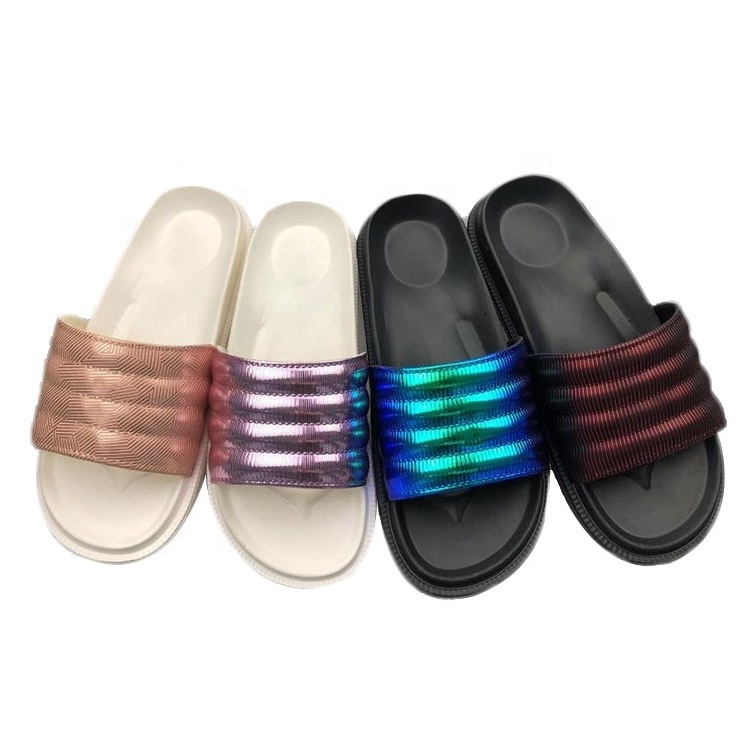 Wholesale factory oem beach non-slip women soft slipper slide, customise print pu bulk slider sandal for summer