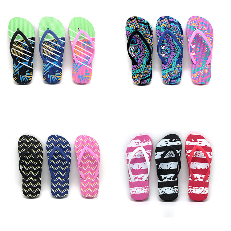 Summer design Oem printing Beach women Mix color Slippers , Cheap Price Outdoor Rubber Flip Flops