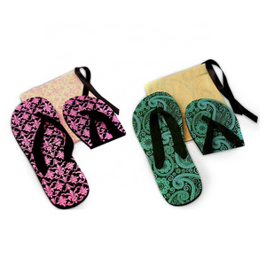 hotels folded flipflops pocket traveling eva fabric strap foldable hotel slipper flip flop with shoe bag