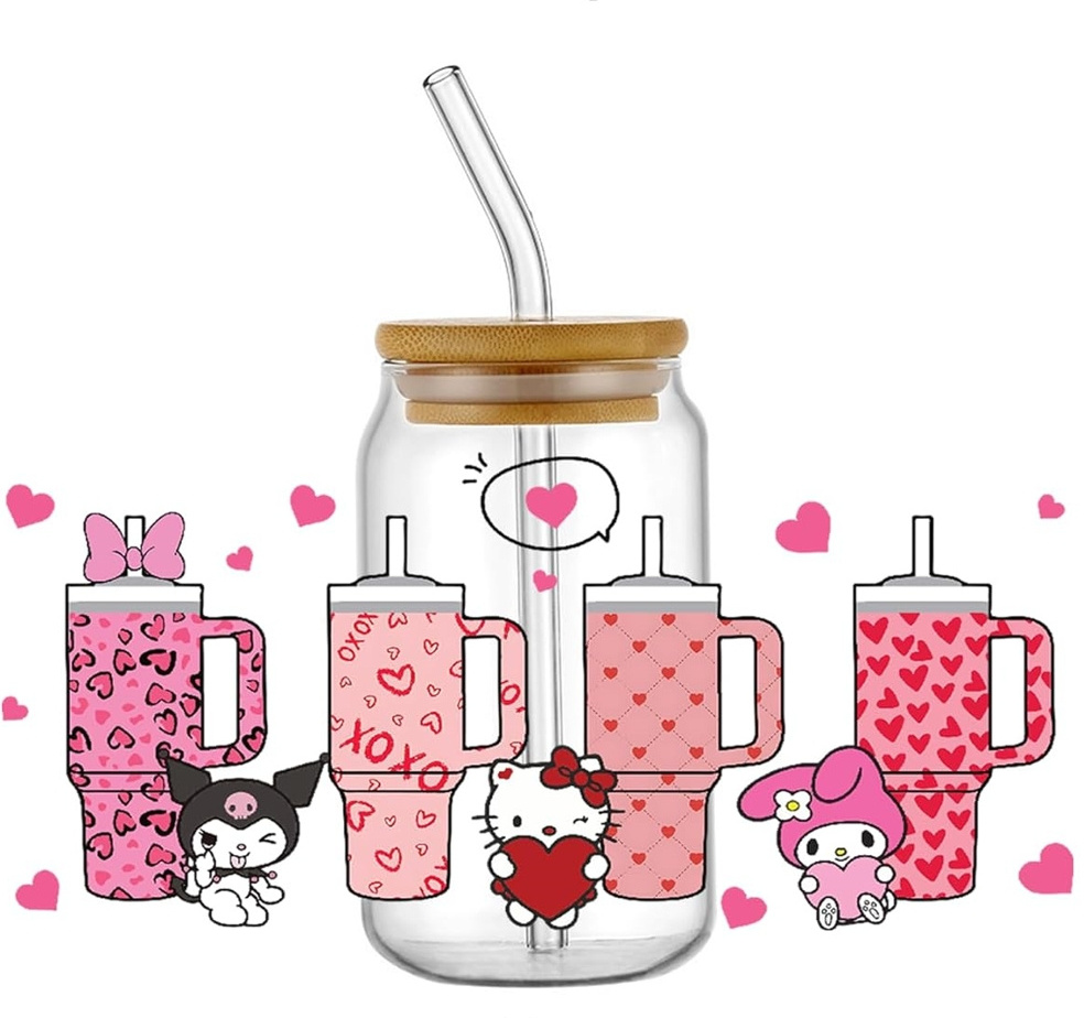 Kawaii Kitty cute Kulumi UV DTF Cup Wrap Transfer Stickers for 16oz Libbey Glass Cups Rub on Transfers for Crafting Cup Decals