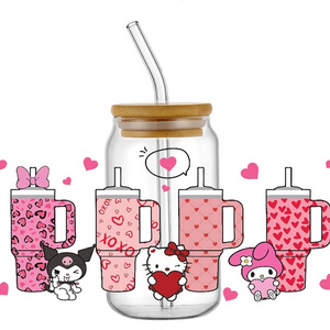 Kawaii Kitty cute Kulumi UV DTF Cup Wrap Transfer Stickers for 16oz Libbey Glass Cups Rub on Transfers for Crafting Cup Decals