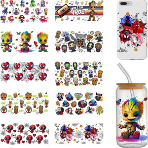 Avengers Groot Star Lord UV DTF Cup Wrap Transfer for Glass Cartoon Super Hero Cup Wrap Transfer Sticker for 16OZ Glass Cups DIY