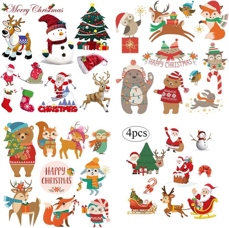 Christmas Heat Transfer Iron on Appliques for Clothes Decorations Sticker with Santa Claus Snowman Elk Animals Candies Trees