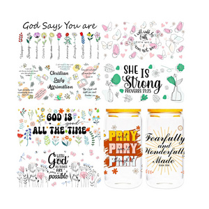 UV DTF Cup Wrap 16OZ Bible Flower Theme UV Transfers for Cup Bible Verse Inspirational Quotes Butterfly Rub On Transfer Stickers