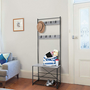 Gray Hallway Industrial Coat rack Wooden Coat Racks With Shoes Bench