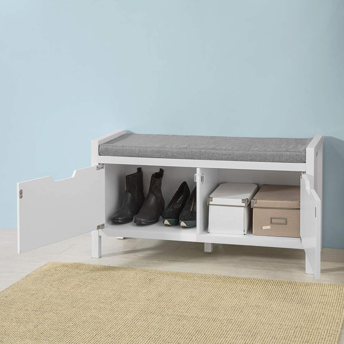 Furniture Entryway Wooden Shoe Bench Small Shoe Rack With Gray Cushion Open Shelf Rack