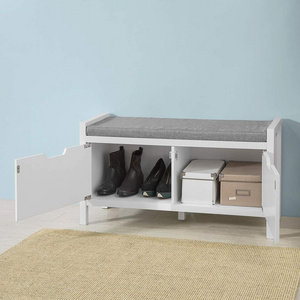 Furniture Entryway Wooden Shoe Bench Small Shoe Rack With Gray Cushion Open Shelf Rack