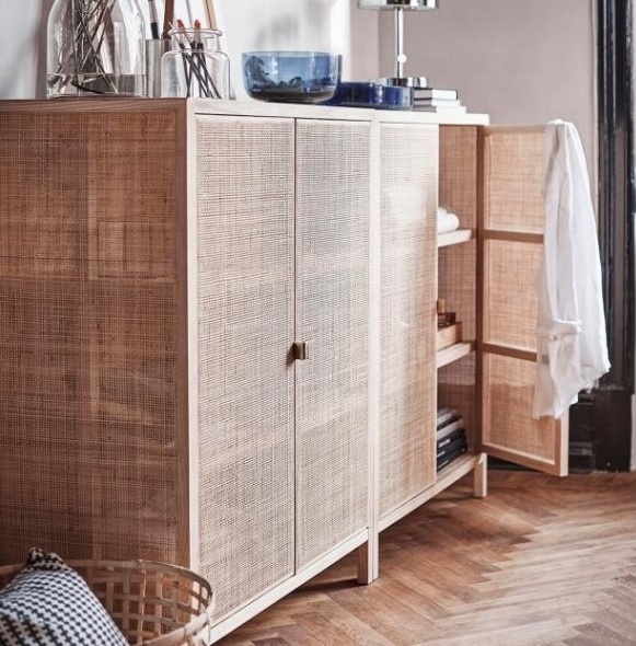 Fashion Design Living Room Bedroom Professional Rattan Rattan Door Storage Wooden Cabinet