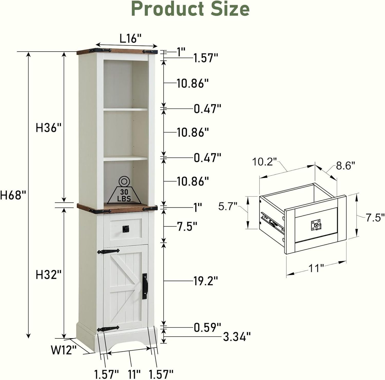 Rustic Oak Bathroom Storage Phoenix Home Cabinet Adjustable Shelves Storage Cabinet Drawer for Bathroom and Living Room