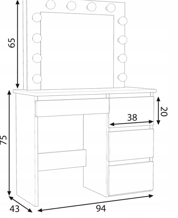 New Product LED Dressing Table White Wooden Furniture Dresser With Mirror