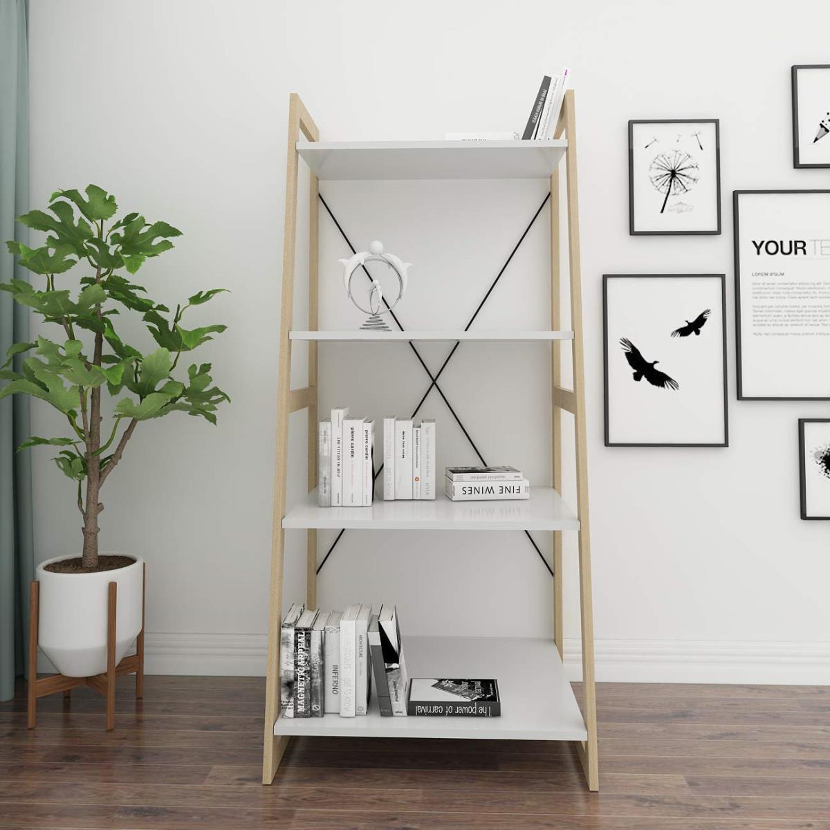 Hot Sale Wooden Store MDF Shelves Bookrack Custom Size Home Use Four Layers Display Stand Bookshelf