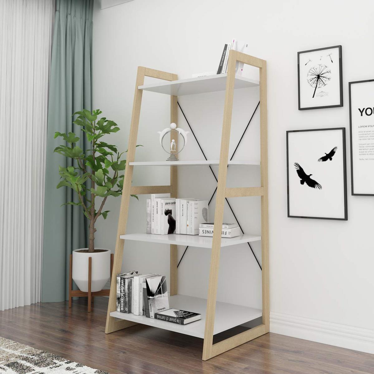 Hot Sale Wooden Store MDF Shelves Bookrack Custom Size Home Use Four Layers Display Stand Bookshelf