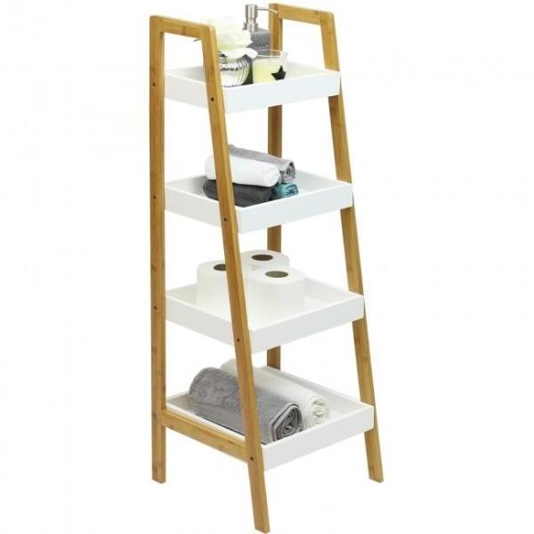 Modern Small Corner Ladder Shelf Living Room Kitchen Bathroom 4 Tier Bamboo Ladder Shelf