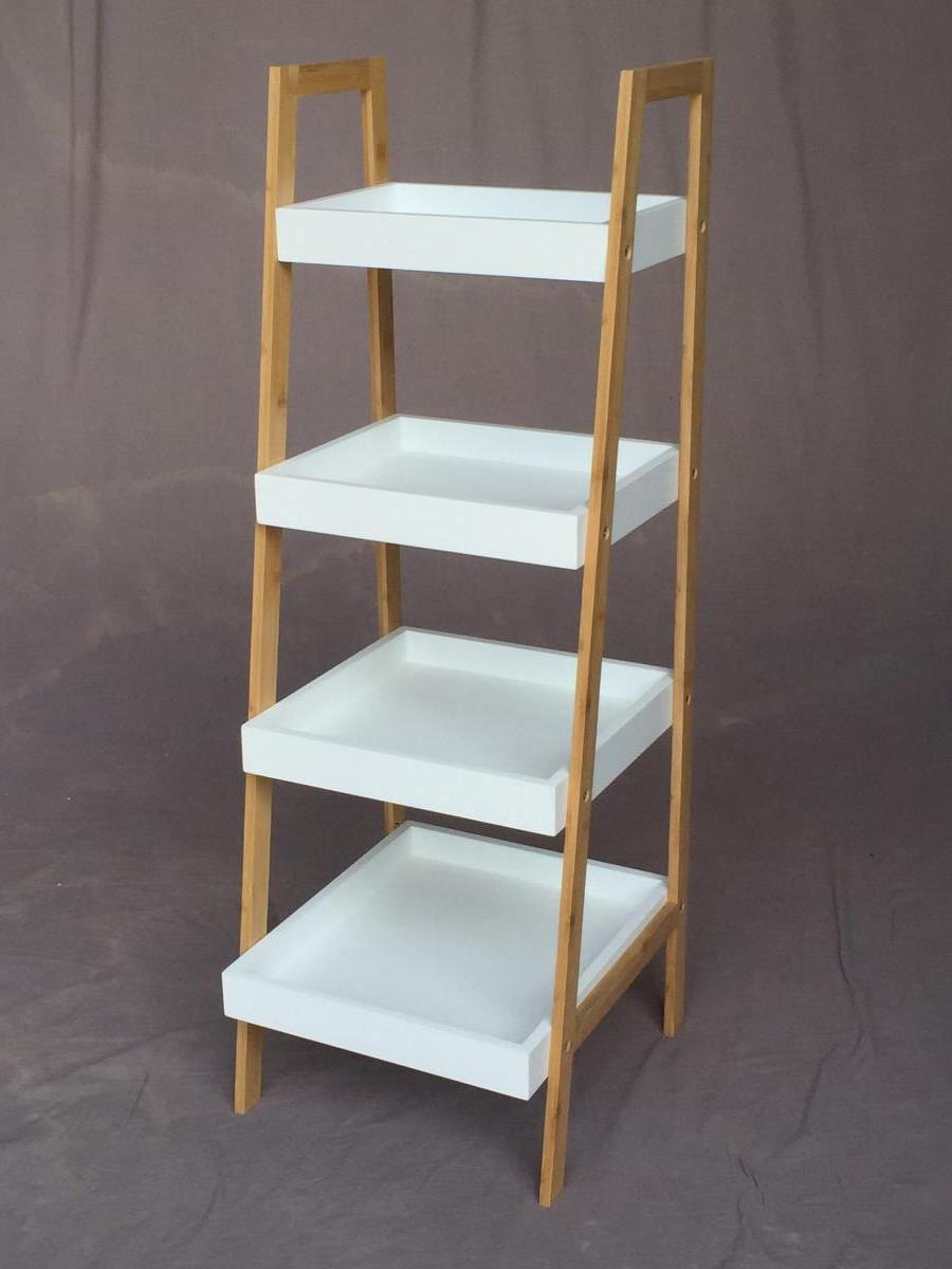 Modern Small Corner Ladder Shelf Living Room Kitchen Bathroom 4 Tier Bamboo Ladder Shelf