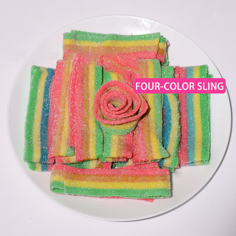 2.5kg loose four color flat bar sour candy gummy candy sour strips exotic candy