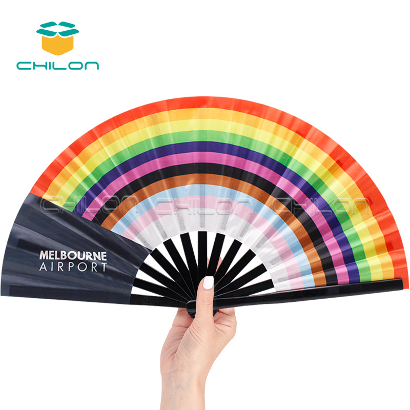 Bamboo Handicraft Products 33cm Large Rave Folding Hand Fan Chinese Kung Fu Tai Chi Handheld Fan Gay Pride Fan